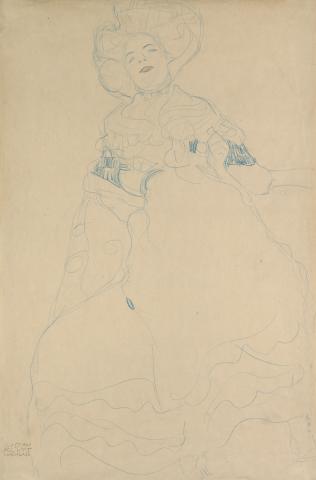 Klimt, Gustav (1862 Baumgarten - 1918 Wien) Studie für ein Bildnis einer Dame in eleganter Robe.
